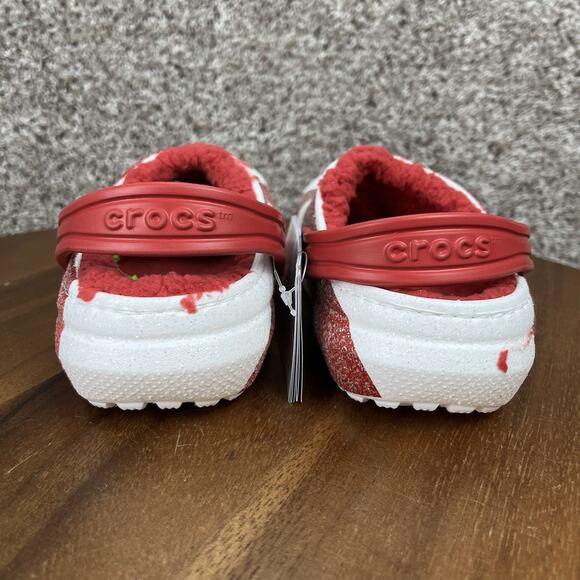 Crocs Kids Christmas/Holiday Size 13 Peppermint Glitter Classic Lined Red White - Picture 6 of 11